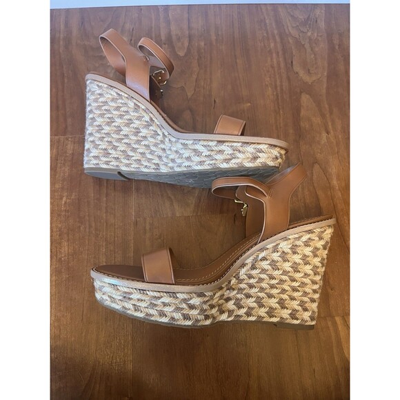 COACH BROWN HIGH ESPADRILLE WEDGE SANDAL STYLE# FG2110 SIZE: 11 B ANKLE CHARMS - Picture 5 of 13
